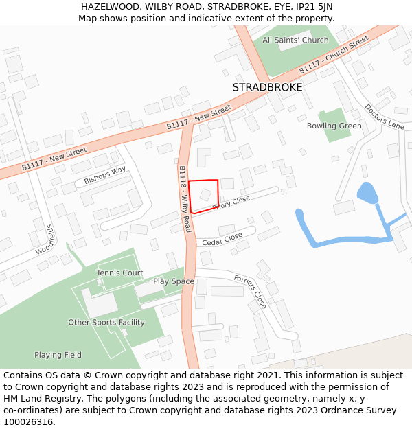 HAZELWOOD, WILBY ROAD, STRADBROKE, EYE, IP21 5JN: Location map and indicative extent of plot
