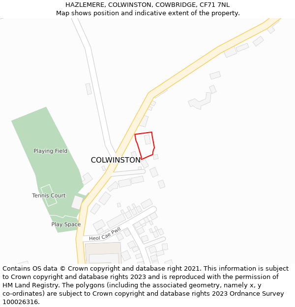 HAZLEMERE, COLWINSTON, COWBRIDGE, CF71 7NL: Location map and indicative extent of plot