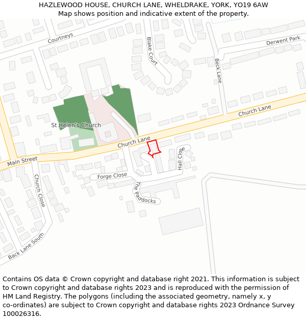 HAZLEWOOD HOUSE, CHURCH LANE, WHELDRAKE, YORK, YO19 6AW: Location map and indicative extent of plot