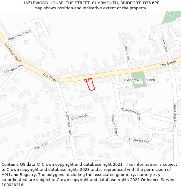 HAZLEWOOD HOUSE, THE STREET, CHARMOUTH, BRIDPORT, DT6 6PE: Location map and indicative extent of plot