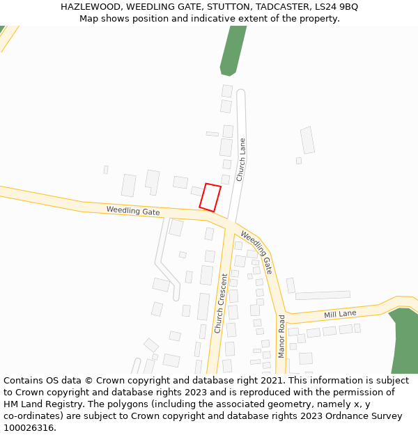 HAZLEWOOD, WEEDLING GATE, STUTTON, TADCASTER, LS24 9BQ: Location map and indicative extent of plot