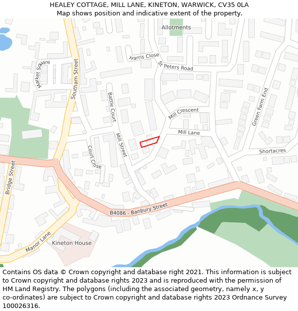 HEALEY COTTAGE, MILL LANE, KINETON, WARWICK, CV35 0LA: Location map and indicative extent of plot