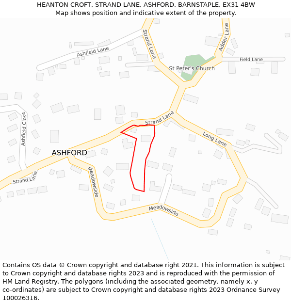 HEANTON CROFT, STRAND LANE, ASHFORD, BARNSTAPLE, EX31 4BW: Location map and indicative extent of plot