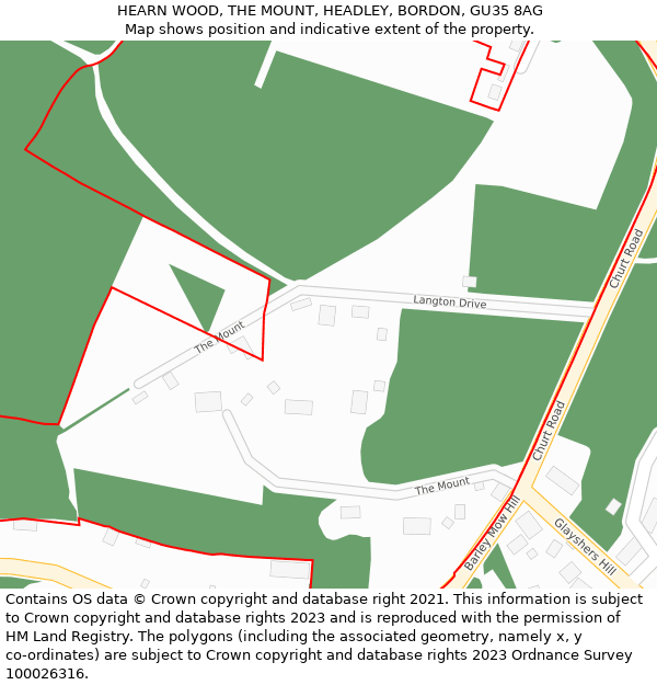 HEARN WOOD, THE MOUNT, HEADLEY, BORDON, GU35 8AG: Location map and indicative extent of plot