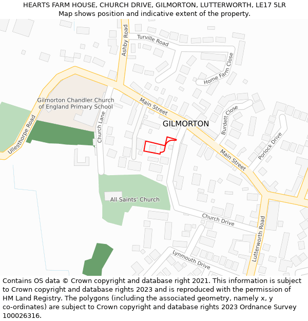 HEARTS FARM HOUSE, CHURCH DRIVE, GILMORTON, LUTTERWORTH, LE17 5LR: Location map and indicative extent of plot