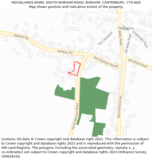 HEASELANDS BARN, SOUTH BARHAM ROAD, BARHAM, CANTERBURY, CT4 6QA: Location map and indicative extent of plot