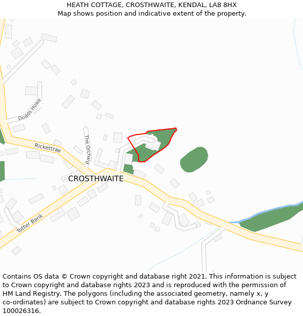 HEATH COTTAGE, CROSTHWAITE, KENDAL, LA8 8HX: Location map and indicative extent of plot