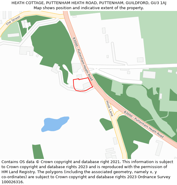 HEATH COTTAGE, PUTTENHAM HEATH ROAD, PUTTENHAM, GUILDFORD, GU3 1AJ: Location map and indicative extent of plot