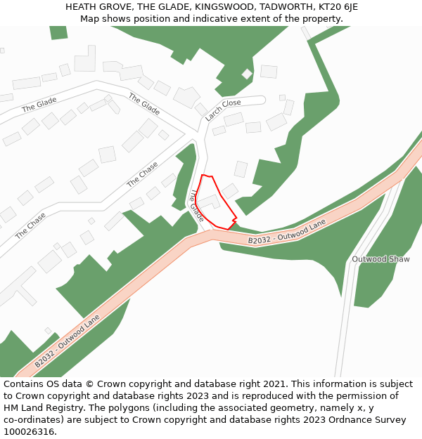 HEATH GROVE, THE GLADE, KINGSWOOD, TADWORTH, KT20 6JE: Location map and indicative extent of plot