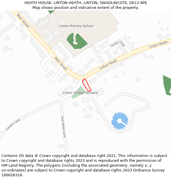 HEATH HOUSE, LINTON HEATH, LINTON, SWADLINCOTE, DE12 6PE: Location map and indicative extent of plot