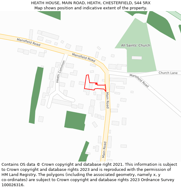 HEATH HOUSE, MAIN ROAD, HEATH, CHESTERFIELD, S44 5RX: Location map and indicative extent of plot