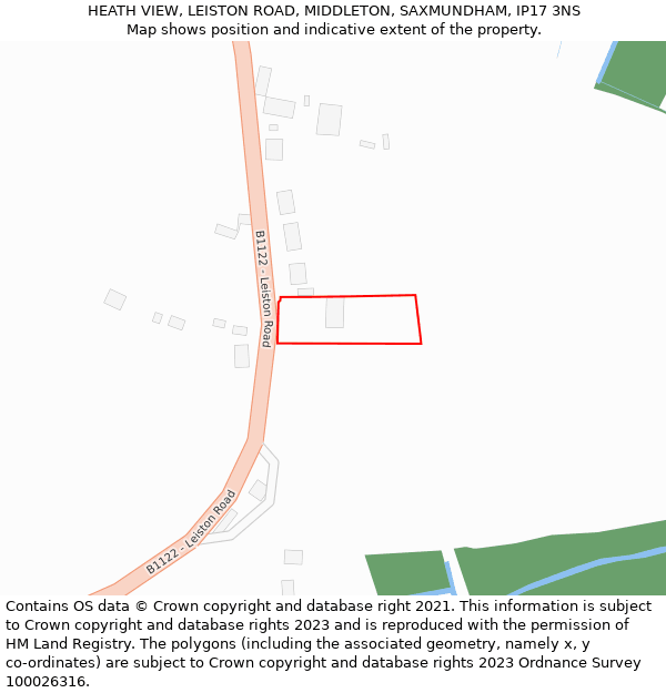 HEATH VIEW, LEISTON ROAD, MIDDLETON, SAXMUNDHAM, IP17 3NS: Location map and indicative extent of plot