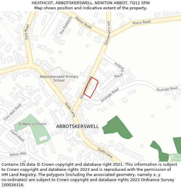 HEATHCOT, ABBOTSKERSWELL, NEWTON ABBOT, TQ12 5PW: Location map and indicative extent of plot