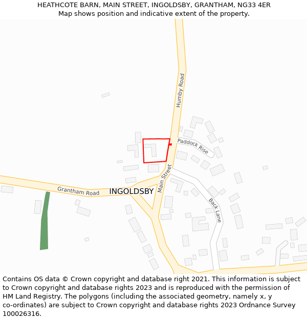 HEATHCOTE BARN, MAIN STREET, INGOLDSBY, GRANTHAM, NG33 4ER: Location map and indicative extent of plot