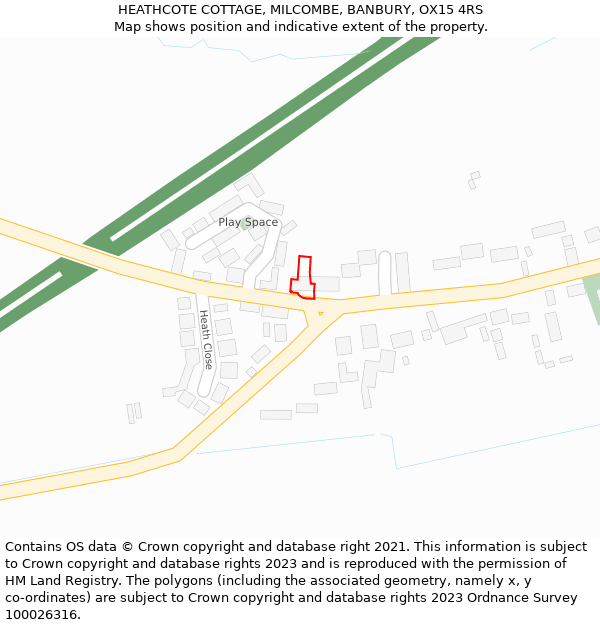 HEATHCOTE COTTAGE, MILCOMBE, BANBURY, OX15 4RS: Location map and indicative extent of plot