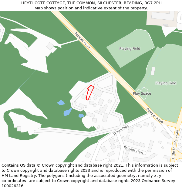 HEATHCOTE COTTAGE, THE COMMON, SILCHESTER, READING, RG7 2PH: Location map and indicative extent of plot