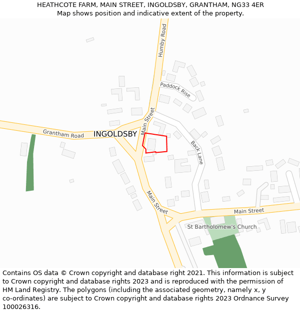 HEATHCOTE FARM, MAIN STREET, INGOLDSBY, GRANTHAM, NG33 4ER: Location map and indicative extent of plot