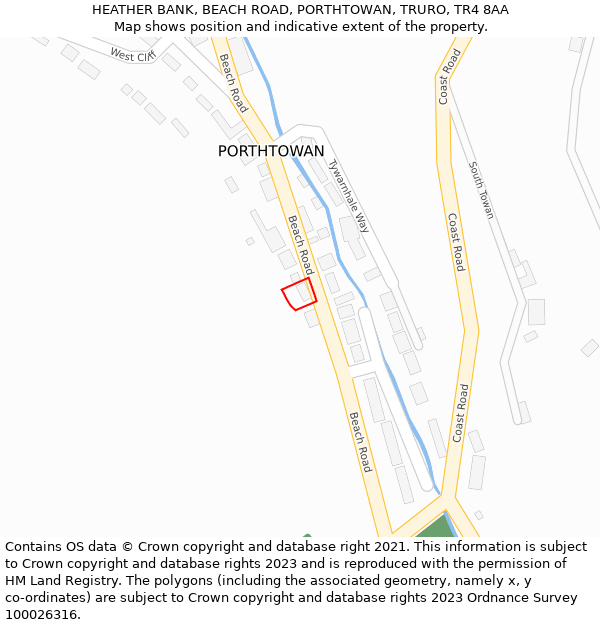 HEATHER BANK, BEACH ROAD, PORTHTOWAN, TRURO, TR4 8AA: Location map and indicative extent of plot