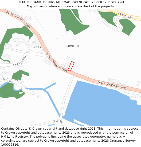 HEATHER BANK, DENHOLME ROAD, OXENHOPE, KEIGHLEY, BD22 9NU: Location map and indicative extent of plot