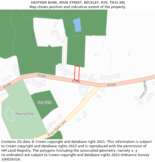 HEATHER BANK, MAIN STREET, BECKLEY, RYE, TN31 6RJ: Location map and indicative extent of plot