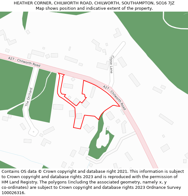 HEATHER CORNER, CHILWORTH ROAD, CHILWORTH, SOUTHAMPTON, SO16 7JZ: Location map and indicative extent of plot