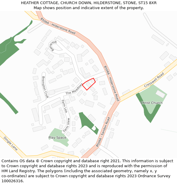 HEATHER COTTAGE, CHURCH DOWN, HILDERSTONE, STONE, ST15 8XR: Location map and indicative extent of plot