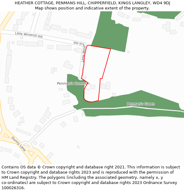 HEATHER COTTAGE, PENMANS HILL, CHIPPERFIELD, KINGS LANGLEY, WD4 9DJ: Location map and indicative extent of plot