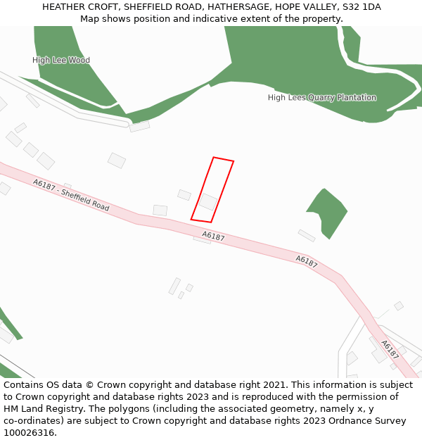 HEATHER CROFT, SHEFFIELD ROAD, HATHERSAGE, HOPE VALLEY, S32 1DA: Location map and indicative extent of plot