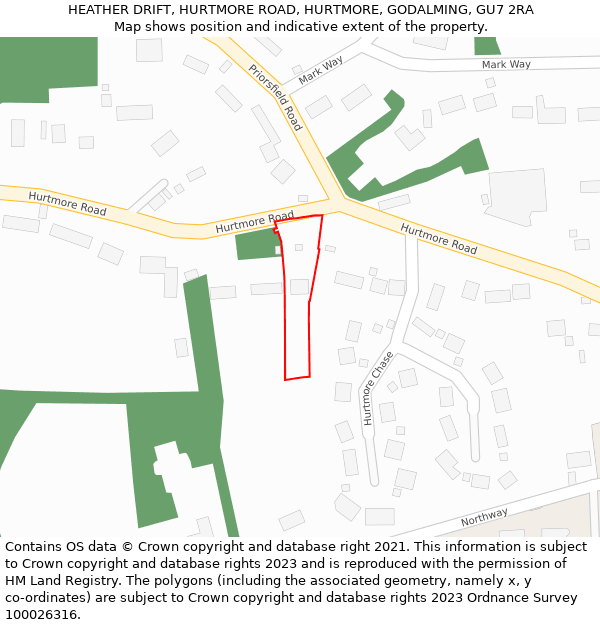 HEATHER DRIFT, HURTMORE ROAD, HURTMORE, GODALMING, GU7 2RA: Location map and indicative extent of plot