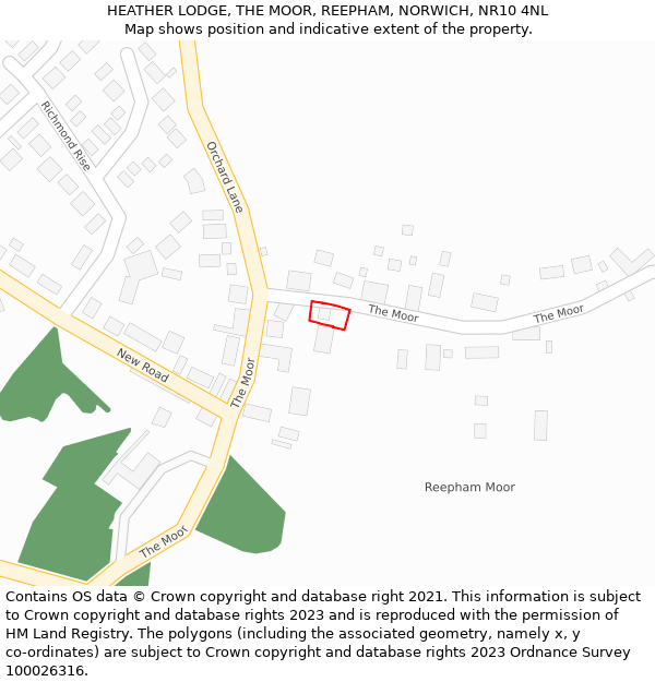 HEATHER LODGE, THE MOOR, REEPHAM, NORWICH, NR10 4NL: Location map and indicative extent of plot