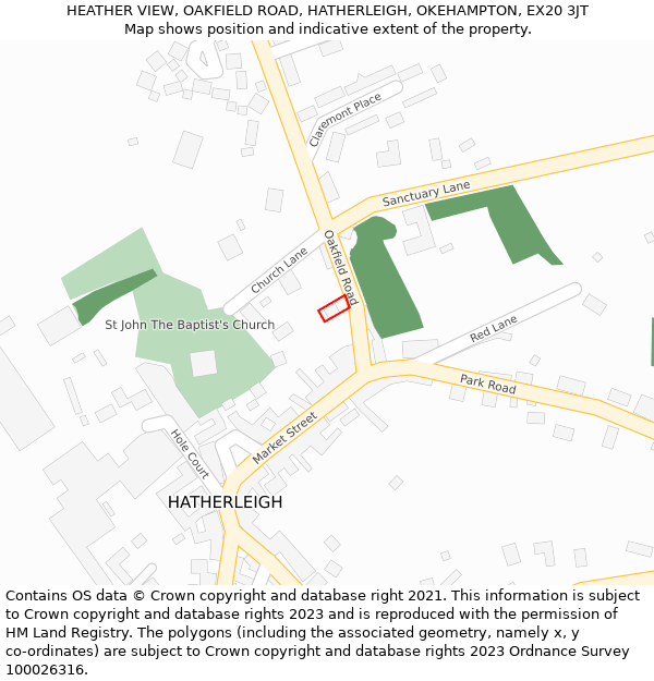 HEATHER VIEW, OAKFIELD ROAD, HATHERLEIGH, OKEHAMPTON, EX20 3JT: Location map and indicative extent of plot