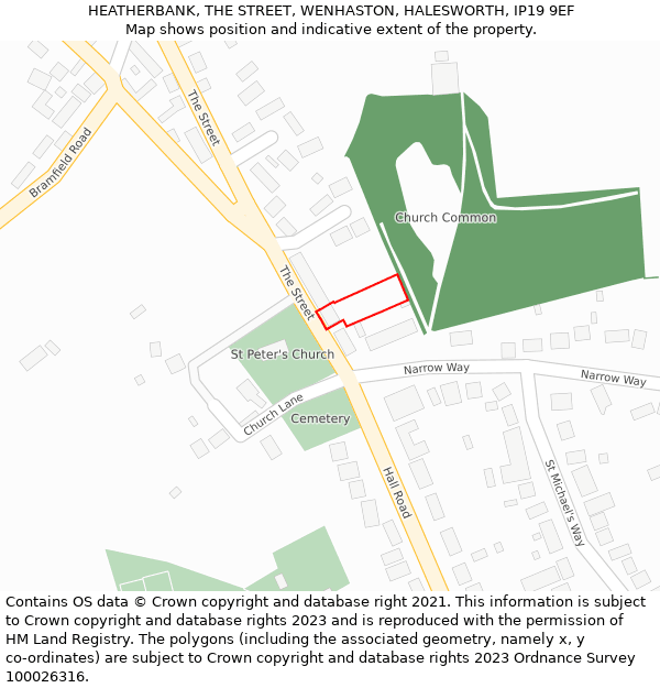 HEATHERBANK, THE STREET, WENHASTON, HALESWORTH, IP19 9EF: Location map and indicative extent of plot