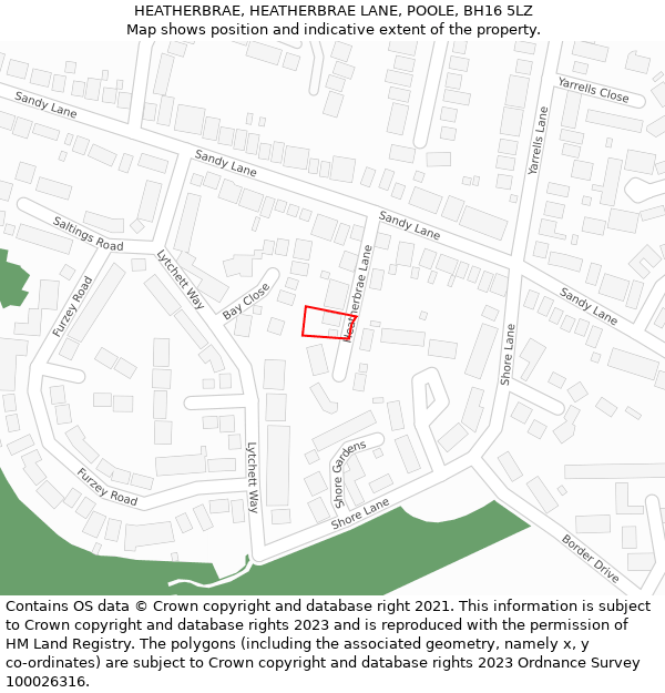 HEATHERBRAE, HEATHERBRAE LANE, POOLE, BH16 5LZ: Location map and indicative extent of plot