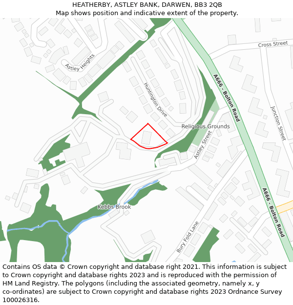 HEATHERBY, ASTLEY BANK, DARWEN, BB3 2QB: Location map and indicative extent of plot