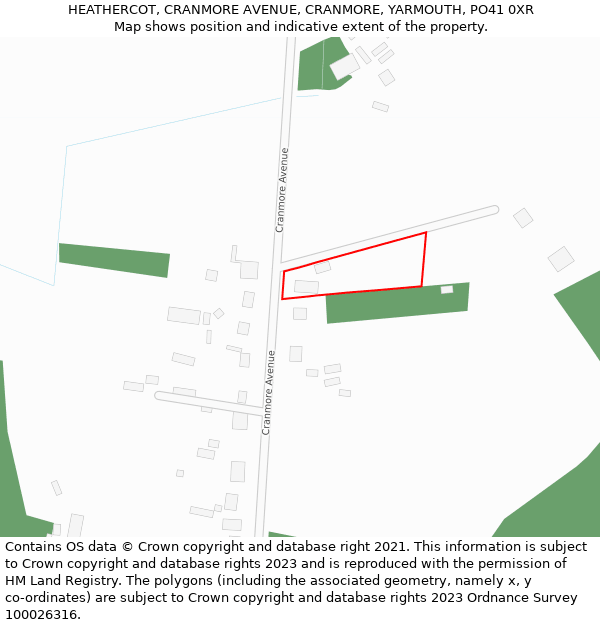 HEATHERCOT, CRANMORE AVENUE, CRANMORE, YARMOUTH, PO41 0XR: Location map and indicative extent of plot