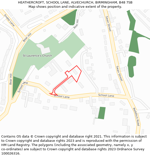 HEATHERCROFT, SCHOOL LANE, ALVECHURCH, BIRMINGHAM, B48 7SB: Location map and indicative extent of plot