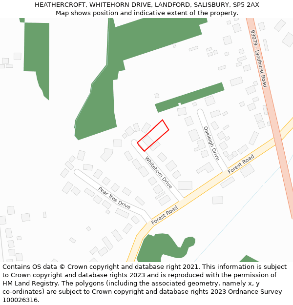 HEATHERCROFT, WHITEHORN DRIVE, LANDFORD, SALISBURY, SP5 2AX: Location map and indicative extent of plot