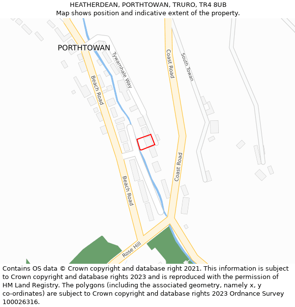 HEATHERDEAN, PORTHTOWAN, TRURO, TR4 8UB: Location map and indicative extent of plot