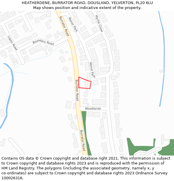 HEATHERDENE, BURRATOR ROAD, DOUSLAND, YELVERTON, PL20 6LU: Location map and indicative extent of plot