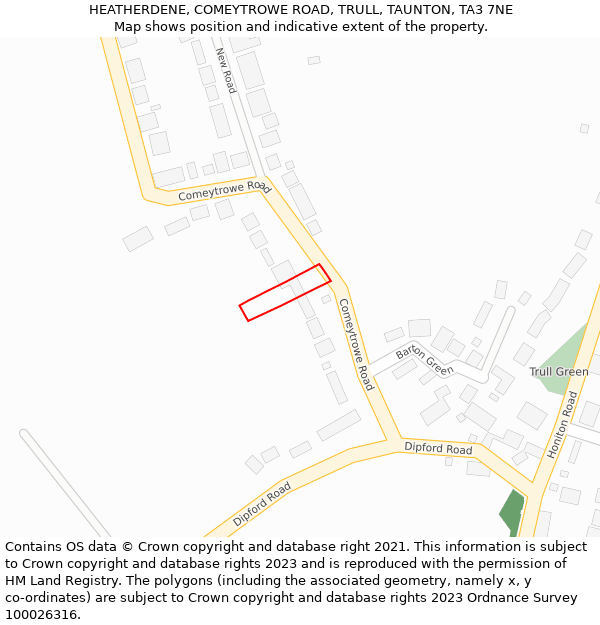 HEATHERDENE, COMEYTROWE ROAD, TRULL, TAUNTON, TA3 7NE: Location map and indicative extent of plot