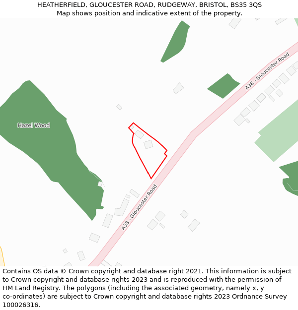 HEATHERFIELD, GLOUCESTER ROAD, RUDGEWAY, BRISTOL, BS35 3QS: Location map and indicative extent of plot