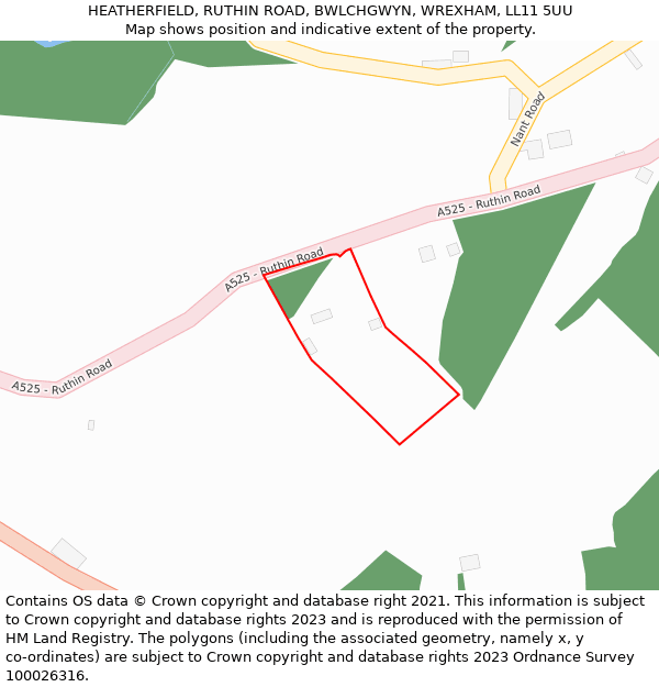 HEATHERFIELD, RUTHIN ROAD, BWLCHGWYN, WREXHAM, LL11 5UU: Location map and indicative extent of plot