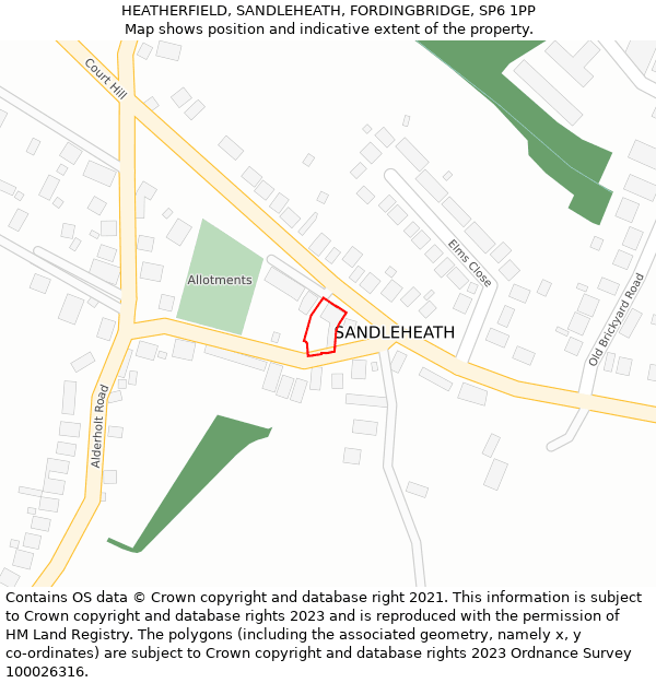 HEATHERFIELD, SANDLEHEATH, FORDINGBRIDGE, SP6 1PP: Location map and indicative extent of plot
