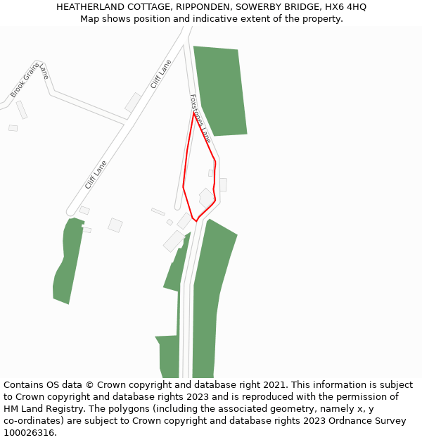 HEATHERLAND COTTAGE, RIPPONDEN, SOWERBY BRIDGE, HX6 4HQ: Location map and indicative extent of plot