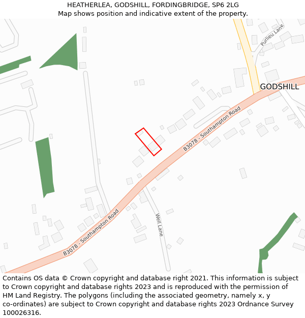 HEATHERLEA, GODSHILL, FORDINGBRIDGE, SP6 2LG: Location map and indicative extent of plot
