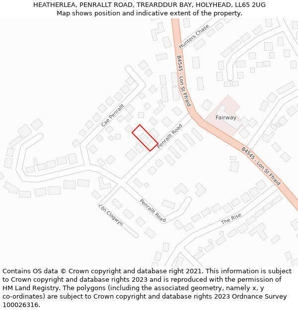 HEATHERLEA, PENRALLT ROAD, TREARDDUR BAY, HOLYHEAD, LL65 2UG: Location map and indicative extent of plot