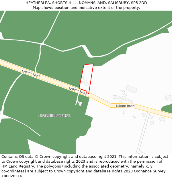 HEATHERLEA, SHORTS HILL, NOMANSLAND, SALISBURY, SP5 2DD: Location map and indicative extent of plot