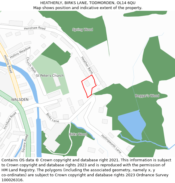 HEATHERLY, BIRKS LANE, TODMORDEN, OL14 6QU: Location map and indicative extent of plot