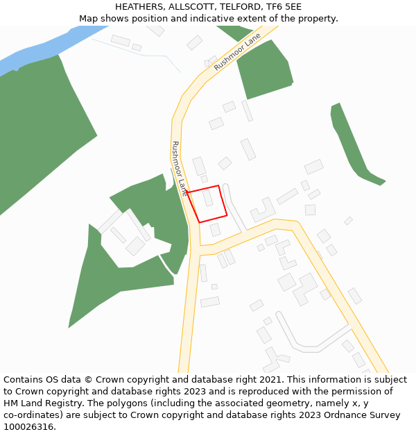 HEATHERS, ALLSCOTT, TELFORD, TF6 5EE: Location map and indicative extent of plot