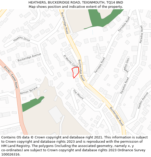 HEATHERS, BUCKERIDGE ROAD, TEIGNMOUTH, TQ14 8ND: Location map and indicative extent of plot